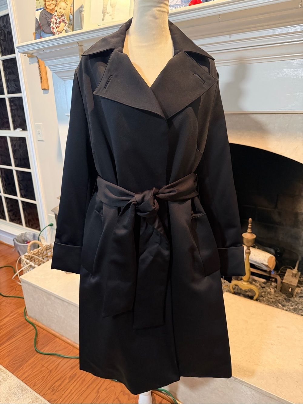 Talbots Black Tie-Waist Fully Lined Trench Coat size Lp